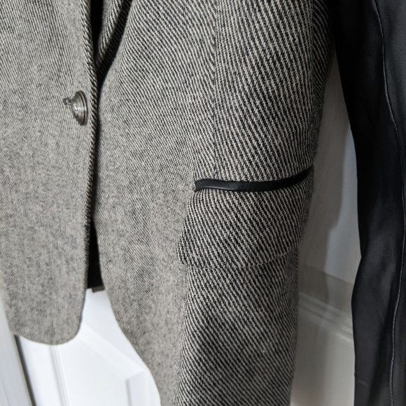 Zara Faux Leather Sleeve Herringbone Blazer - Picture 10 of 12